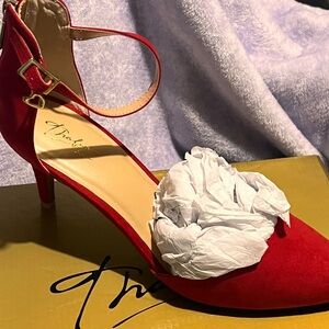 Thalia Sodi Red Women's Heels with Gold Buckle